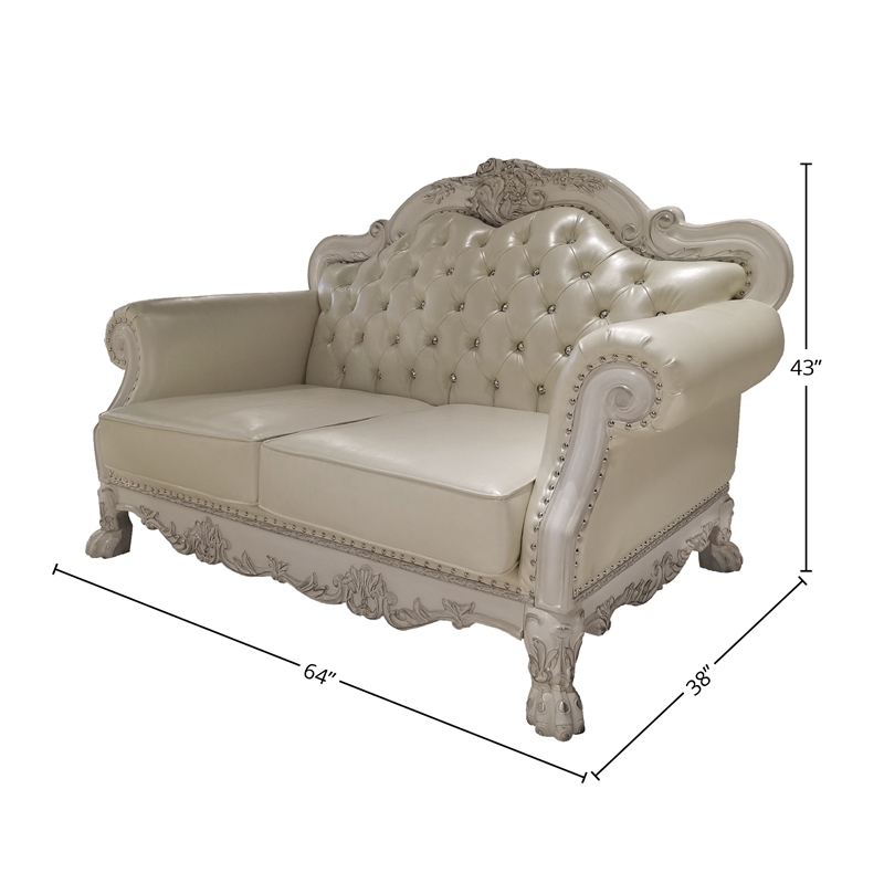 ACME Furniture Dresden Upholstered Faux Leather Loveseat with 3 Pillows in White