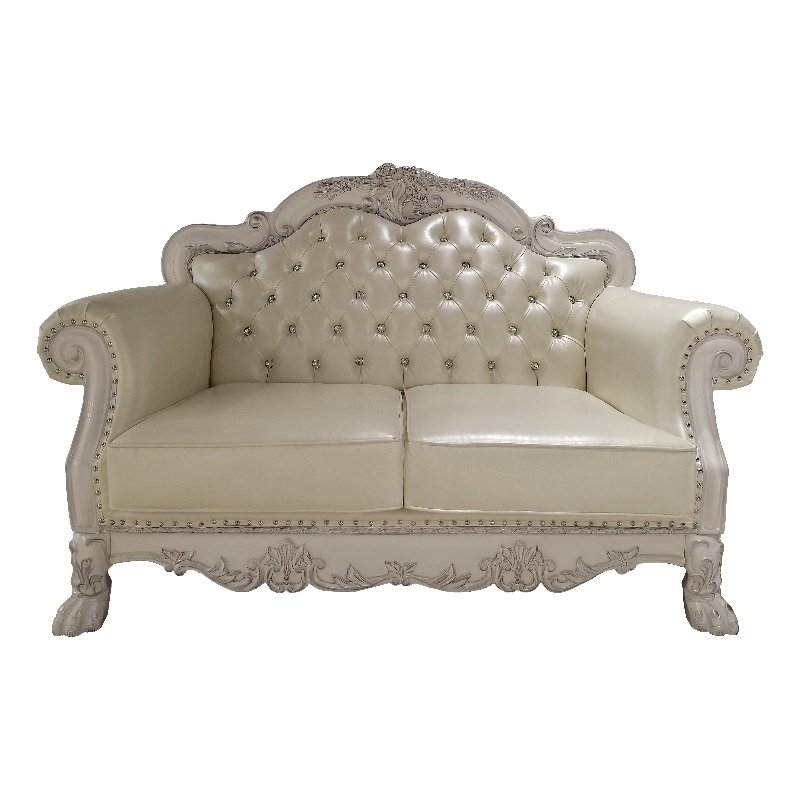 ACME Furniture Dresden Upholstered Faux Leather Loveseat with 3 Pillows in White