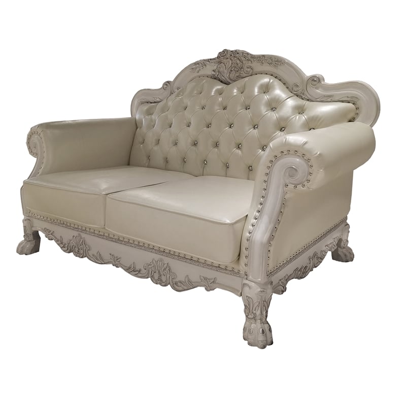 ACME Furniture Dresden Upholstered Faux Leather Loveseat with 3 Pillows in White