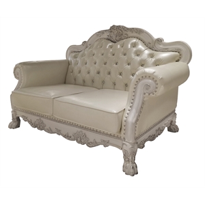 ACME Furniture Dresden Upholstered Faux Leather Loveseat with 3 Pillows in White