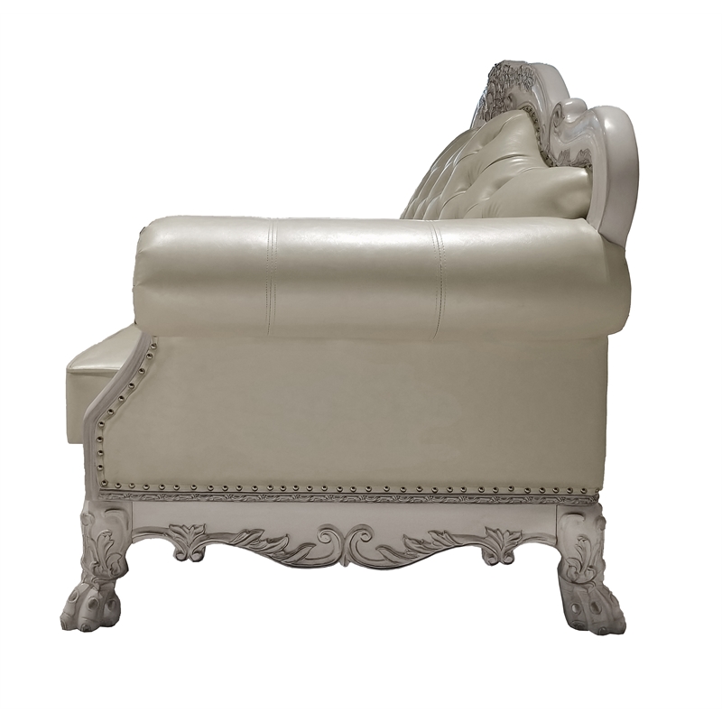 ACME Furniture Dresden Upholstered Faux Leather Loveseat with 3 Pillows in White