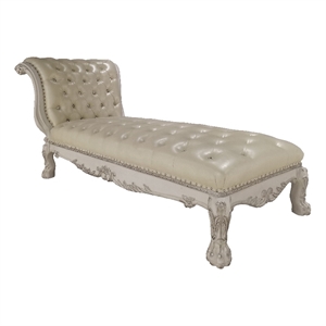 ACME Furniture Dresden Upholstered Faux Leather Chaise with Tight Seat in White