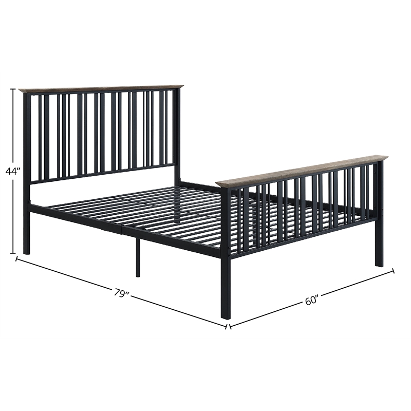 ACME Furniture Zudora Transitional Metal & Wood Full Bed in Black/Antique Oak