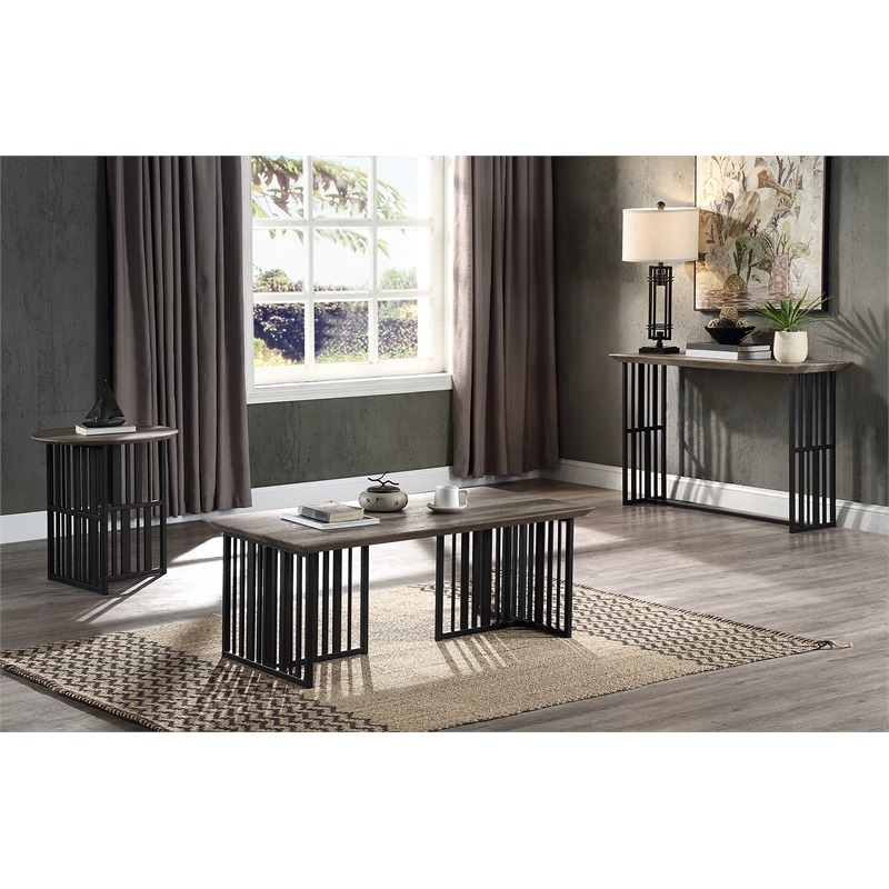 ACME Furniture Zudora Rectangular Wood & Metal Sofa Table in Antique Oak/Black