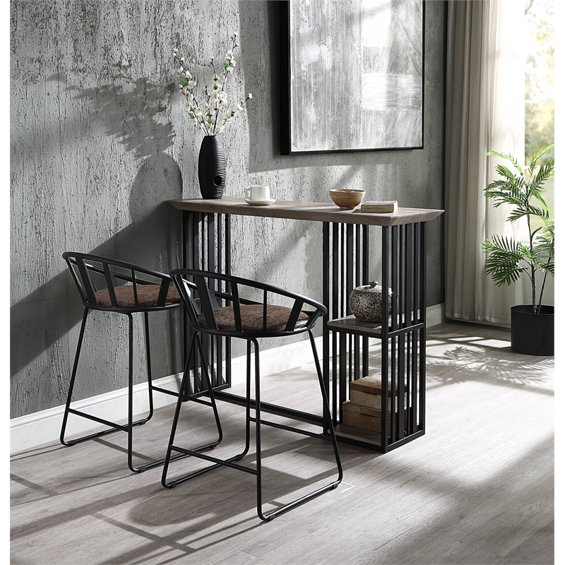ACME Furniture Zudora 2-Shelf Wood & Metal Counter Table in Antique Oak/Black