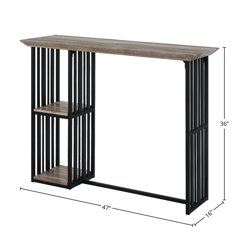 ACME Furniture Zudora 2-Shelf Wood & Metal Counter Table in Antique Oak/Black