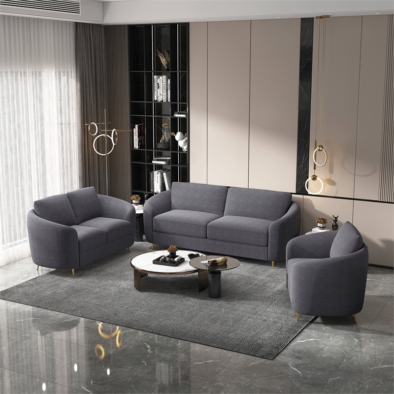 ACME Furniture Yuina Upholstered Fabric & Metal Sofa in Gray and Gold