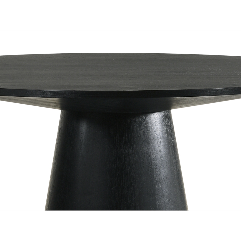 acme furniture froja round wood dining table with cone shaped base in black