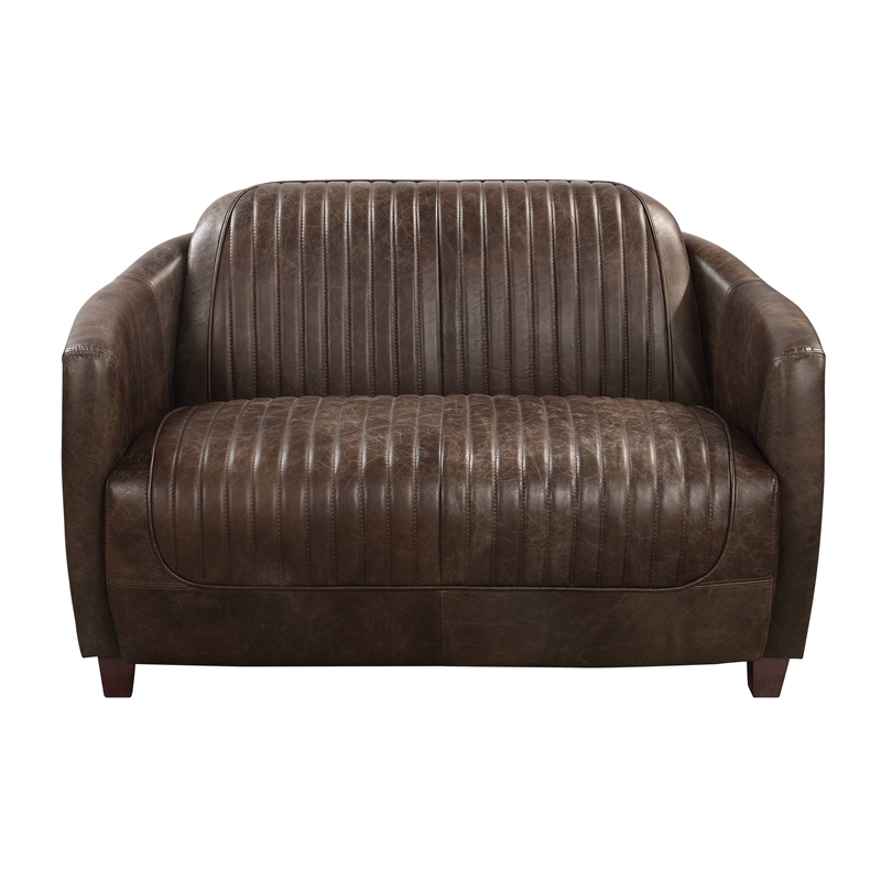 ACME Furniture Brancaster Upholstered Leather Loveseat in Antique Slate/Brown