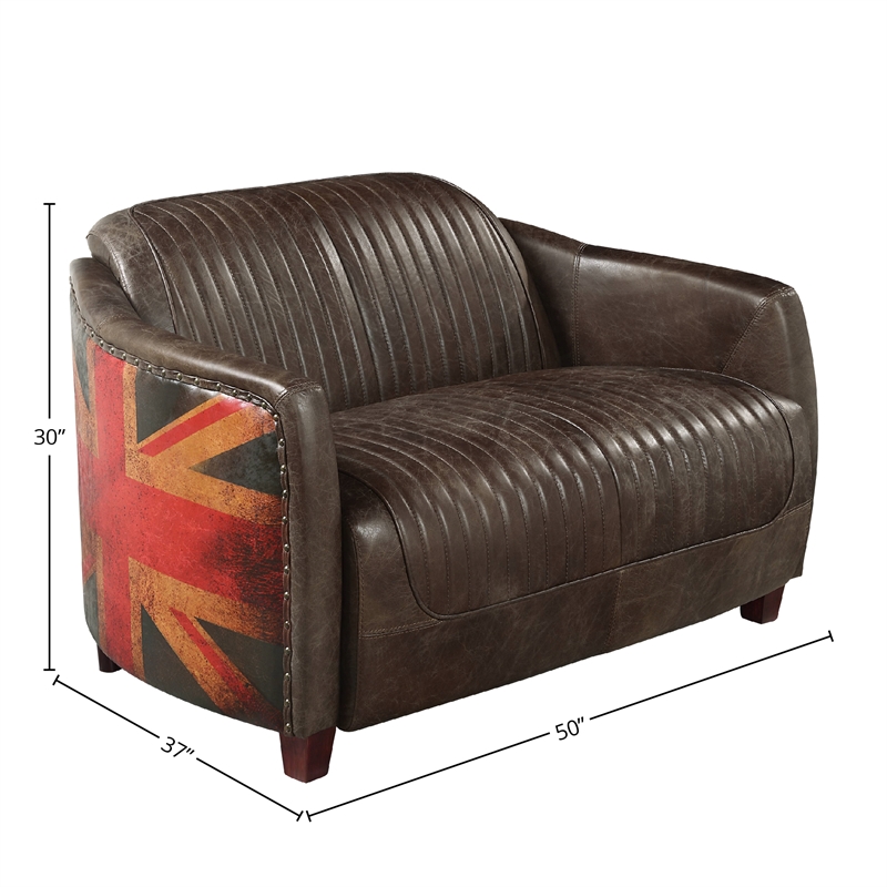 ACME Furniture Brancaster Upholstered Leather Loveseat in Antique Slate/Brown
