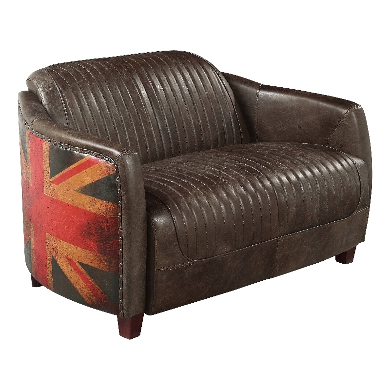 ACME Furniture Brancaster Upholstered Leather Loveseat in Antique Slate/Brown