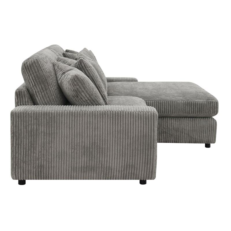 ACME Furniture Tavia Corduroy Fabric L-Shaped Sectional with 6 Pillows in Gray