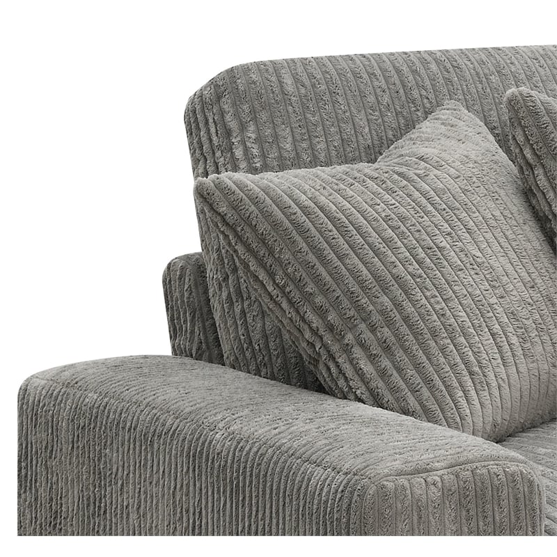 ACME Furniture Tavia Corduroy Fabric L-Shaped Sectional with 6 Pillows in Gray