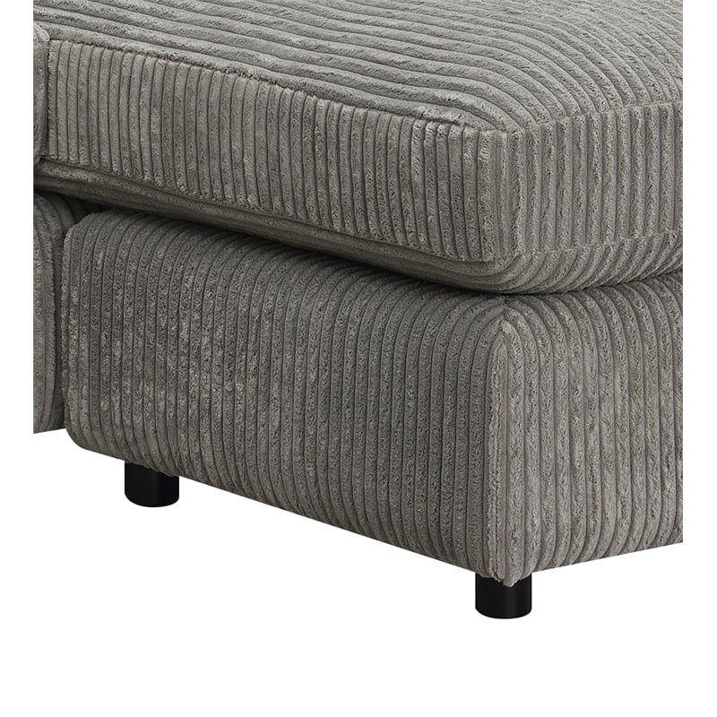 ACME Furniture Tavia Corduroy Fabric L-Shaped Sectional with 6 Pillows in Gray