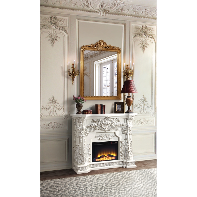 ACME Adara Wooden LED Electric Fireplace in Antique White