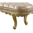 ACME Cabriole Wooden Upholstered Tufted Bench in Light Gold and Gold