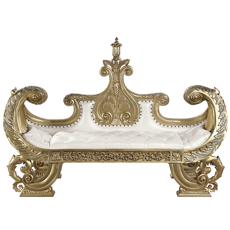 ACME Bernadet Wooden Upholstered Tufted Bench in Gold