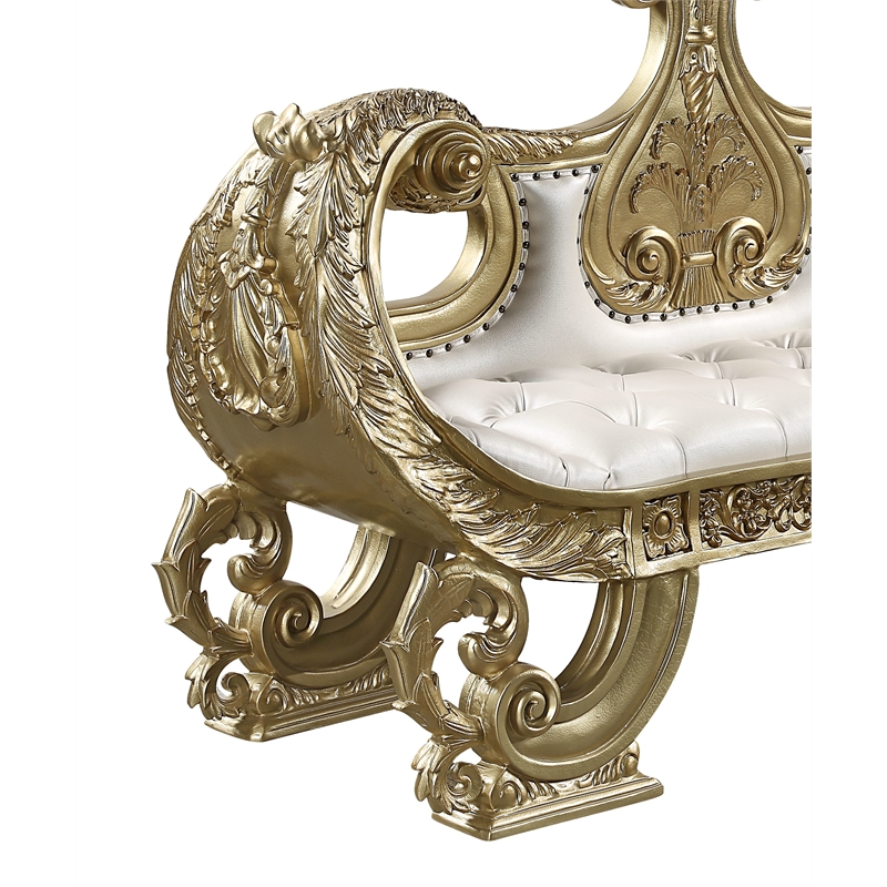 ACME Bernadet Wooden Upholstered Tufted Bench in Gold