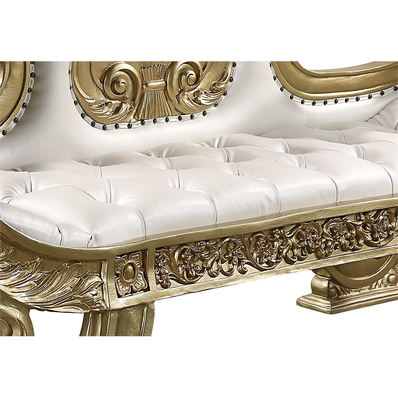 ACME Bernadet Wooden Upholstered Tufted Bench in Gold
