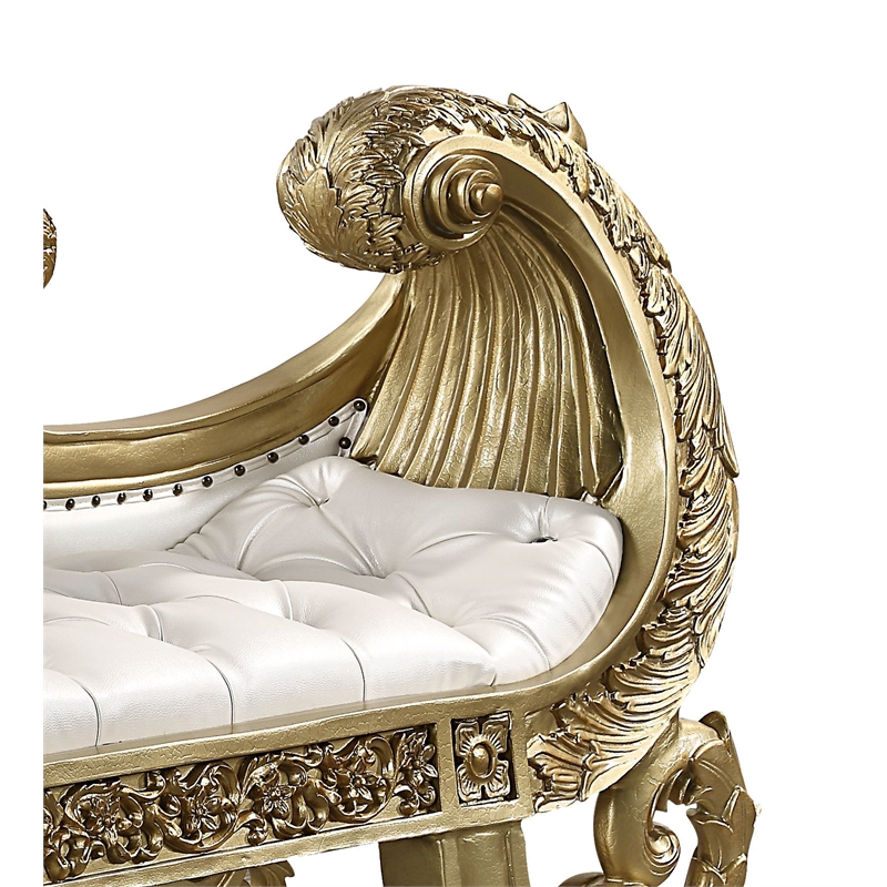 ACME Bernadet Wooden Upholstered Tufted Bench in Gold