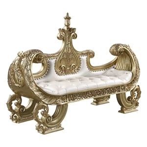ACME Bernadet Wooden Upholstered Tufted Bench in Gold