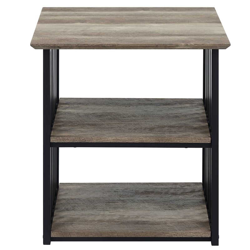 ACME Zudora Wooden Nightstand with Shelves in Antique Oak and Black