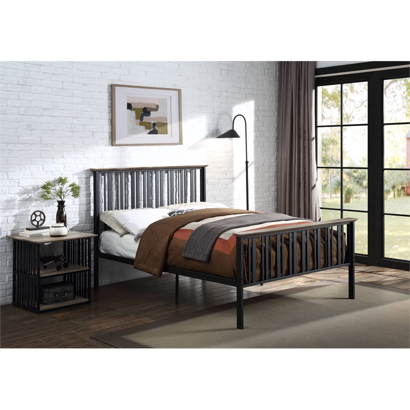 ACME Zudora Wooden Nightstand with Shelves in Antique Oak and Black