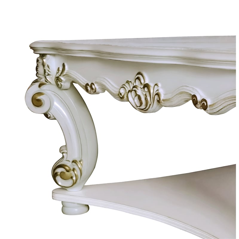 ACME Vendome Wooden Square Coffee Table with Scrolled Legs in Antique Pearl