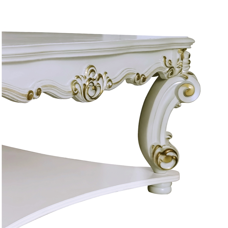ACME Vendome Wooden Square Coffee Table with Scrolled Legs in Antique Pearl