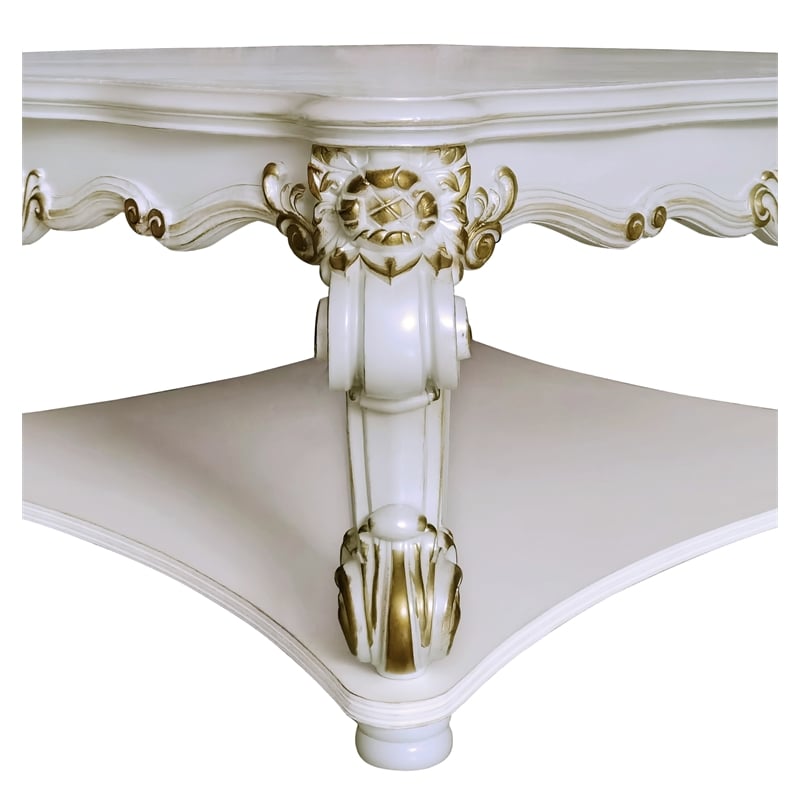 ACME Vendome Wooden Square Coffee Table with Scrolled Legs in Antique Pearl