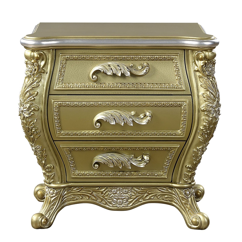 ACME Cabriole Wooden 3-Drawer Nightstand in Gold