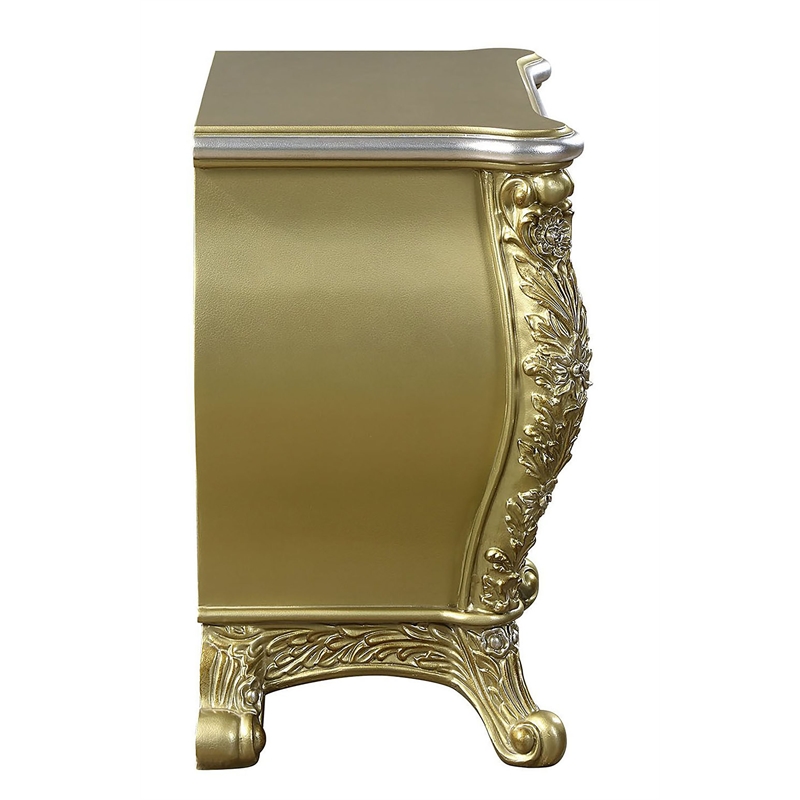 ACME Cabriole Wooden 3-Drawer Nightstand in Gold