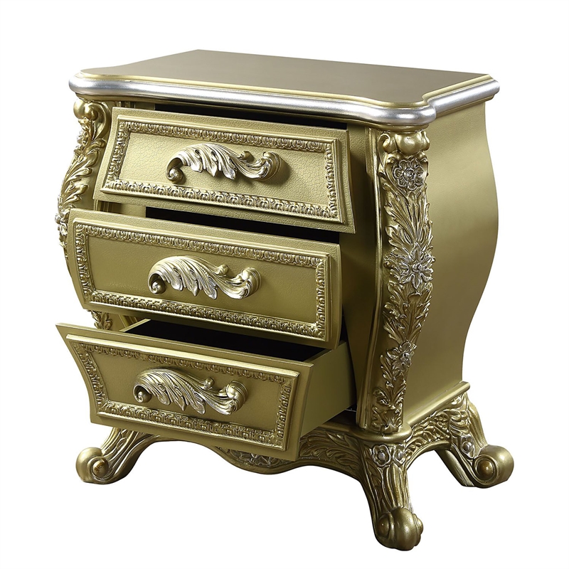 ACME Cabriole Wooden 3-Drawer Nightstand in Gold