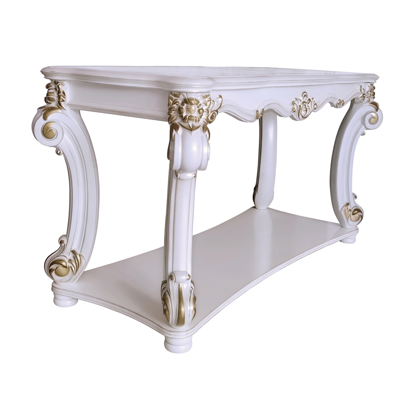 ACME Vendome Wooden Sofa Table with Scrolled Legs in Antique Pearl