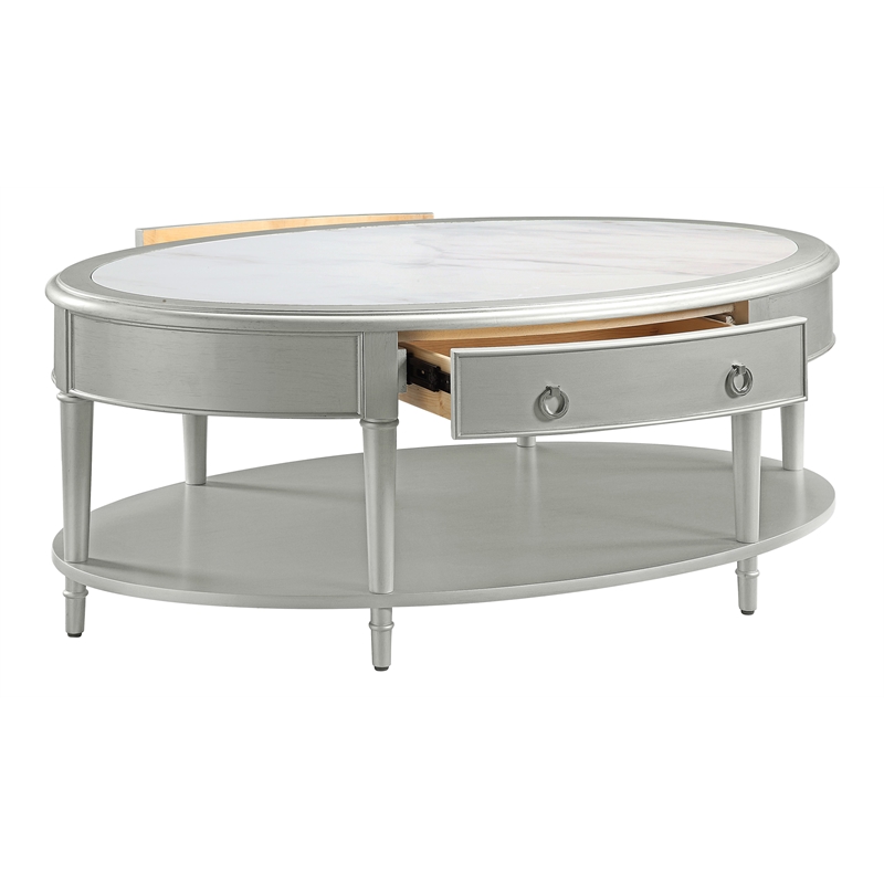 ACME Furniture Kasa Wood Coffee Table with Drawer in Sintered Stone/Champagne