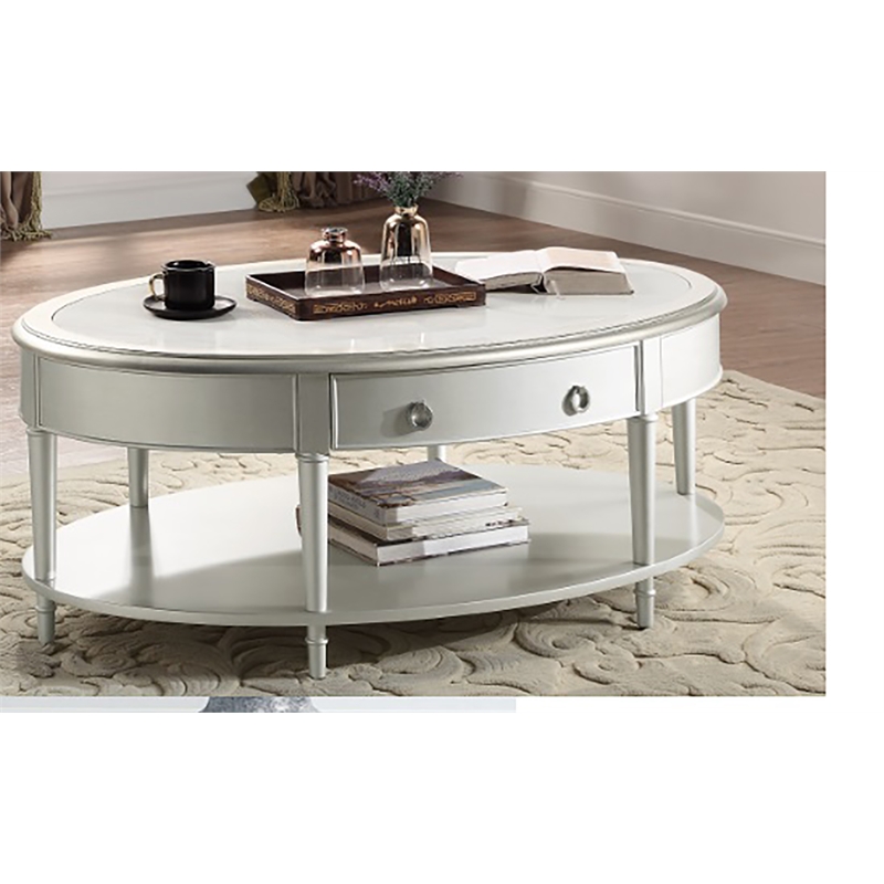 ACME Furniture Kasa Wood Coffee Table with Drawer in Sintered Stone/Champagne