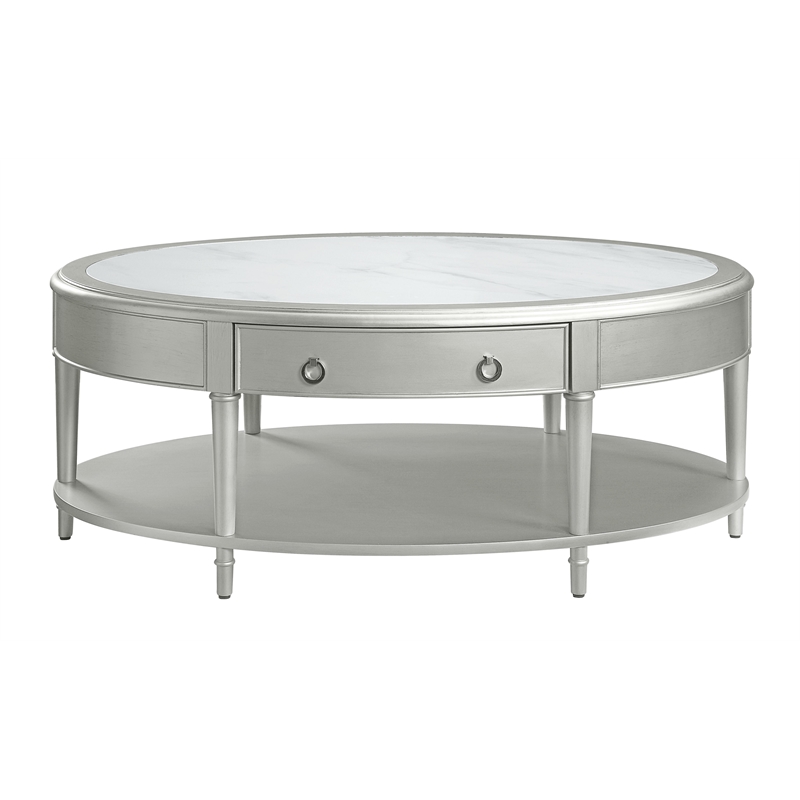 ACME Furniture Kasa Wood Coffee Table with Drawer in Sintered Stone/Champagne