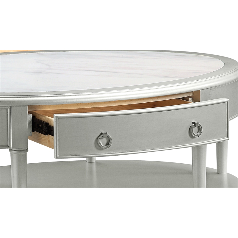 ACME Furniture Kasa Wood Coffee Table with Drawer in Sintered Stone/Champagne
