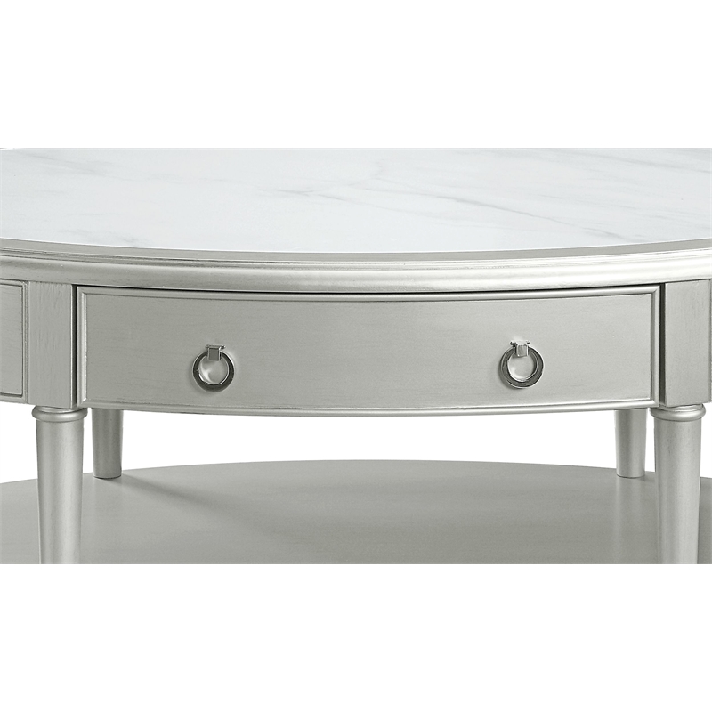 ACME Furniture Kasa Wood Coffee Table with Drawer in Sintered Stone/Champagne