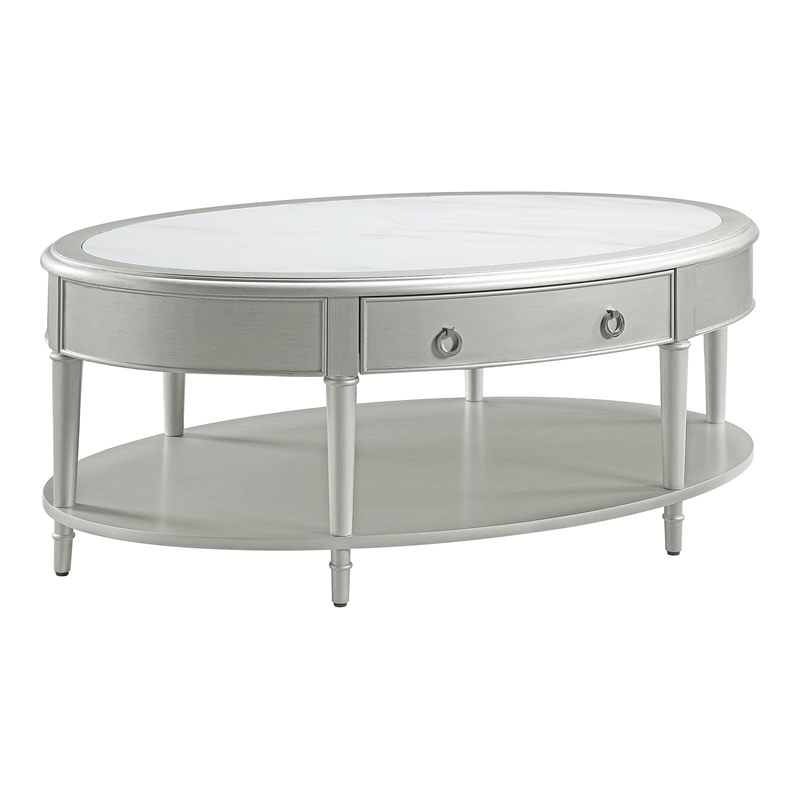 ACME Furniture Kasa Wood Coffee Table with Drawer in Sintered Stone/Champagne