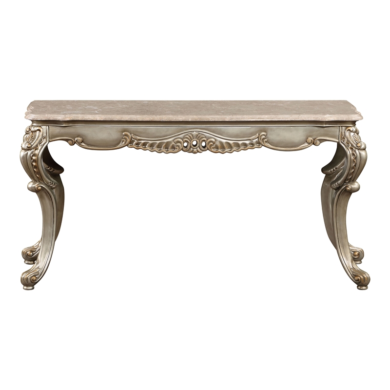 ACME Furniture Miliani Marble & Wood Sofa Table in Natural/Antique Bronze