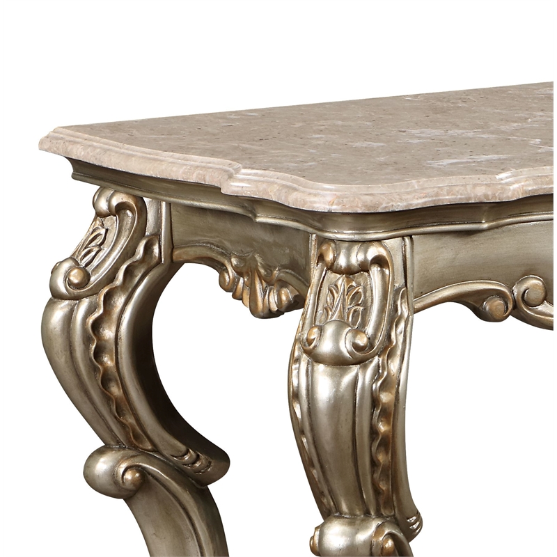 ACME Furniture Miliani Marble & Wood Sofa Table in Natural/Antique Bronze