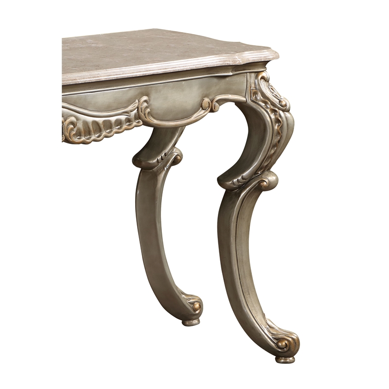 ACME Furniture Miliani Marble & Wood Sofa Table in Natural/Antique Bronze