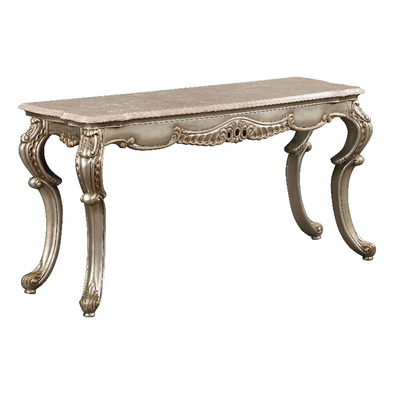 ACME Furniture Miliani Marble & Wood Sofa Table in Natural/Antique Bronze