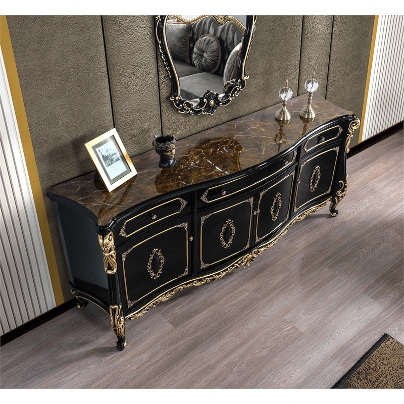 ACME Furniture Betria Rectangular 4-Door Wood Console Table in Gold & Black