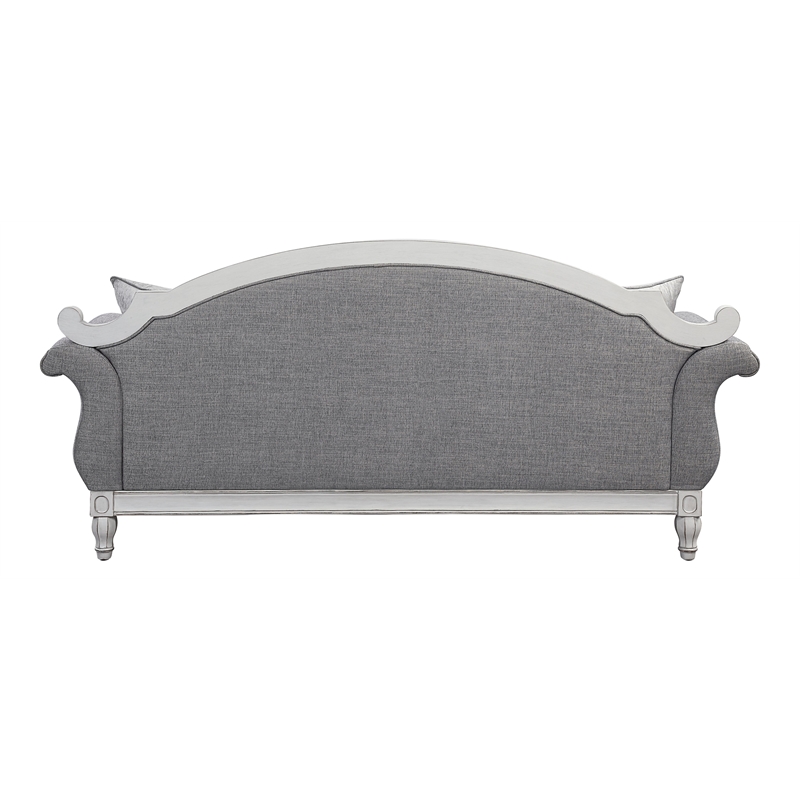 ACME Furniture Florian Tufted Fabric Sofa with 4 Pillows in Gray/Antique White