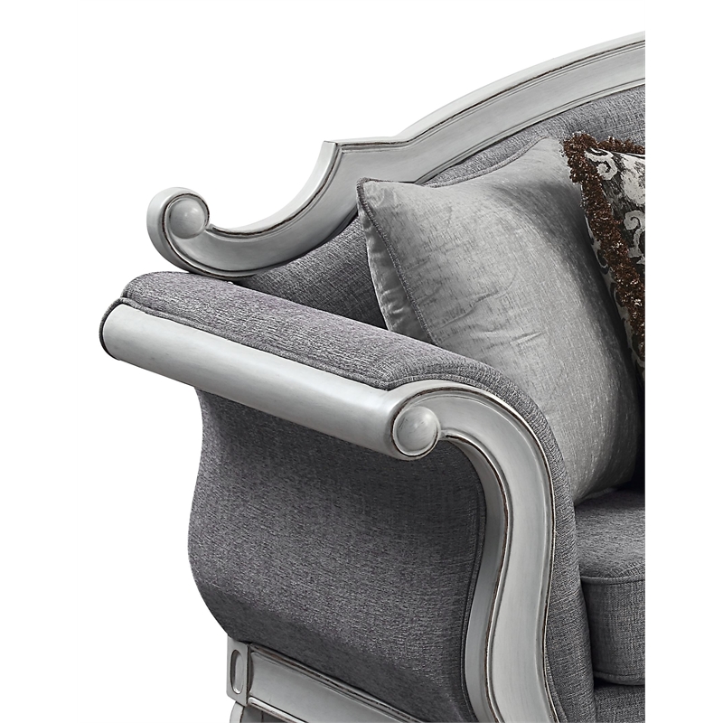 ACME Furniture Florian Tufted Fabric Sofa with 4 Pillows in Gray/Antique White