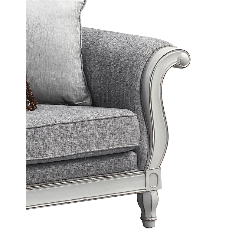 ACME Furniture Florian Tufted Fabric Sofa with 4 Pillows in Gray/Antique White