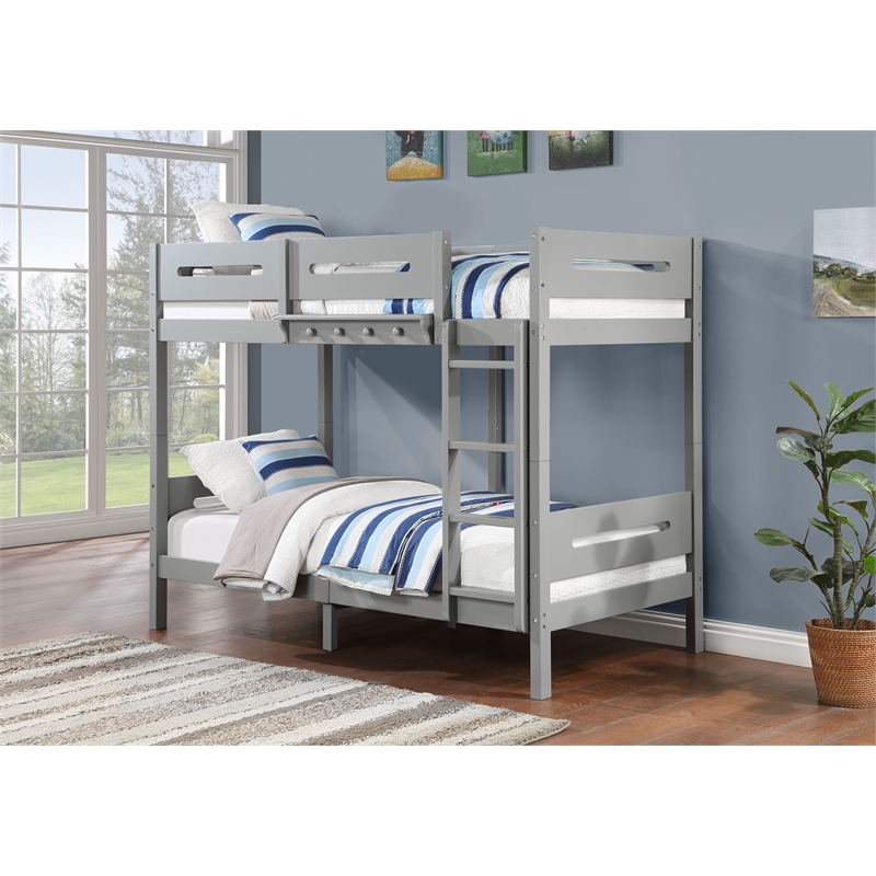 ACME Edah Transitional Wooden Frame Twin over Twin Bunk Bed in Gray