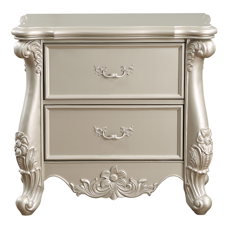 ACME Bently Wooden Frame Transitional 2 Drawers Nightstand in Champagne Gold